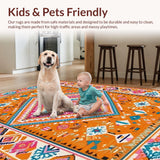 Ultra Soft Area Rug, Non Slip, Stain Resistant, Washable Area Rugs for Living Room, Bedroom, Rustic Ethnic Print Aesthetic(Orange)
