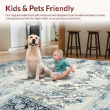Ultra Soft Area Rug, Non Slip, Stain Resistant, Washable Area Rugs for Living Room, Bedroom, Elegant Cream Medallion Motif(Blue)