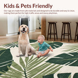 Ultra Soft Area Rug, Non Slip, Stain Resistant, Washable Area Rugs for Living Room, Bedroom, Tropical Khaki Leaf Aesthetic(Green)