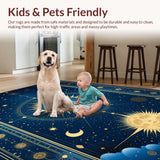 Ultra Soft Area Rug, Non Slip, Stain Resistant, Washable Area Rugs for Living Room, Bedroom, Radiant Celestial Inspired Artwork(Blue)