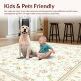 Ultra Soft Area Rug, Non Slip, Stain Resistant, Washable Area Rugs for Living Room, Bedroom, Ivory Cream Weave Elegant Neutral Tones with Floral Accents(Beige)