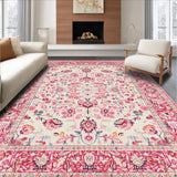 Ultra Soft Area Rug, Non Slip, Stain Resistant, Washable Area Rugs for Living Room, Bedroom, Stylish Blush Botanical Pattern(White)