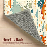 Beige with Cartoon Dinosaurs and Vintage Style World Map(Beige)