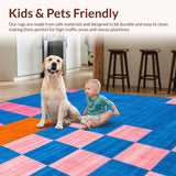 Ultra Soft Area Rug, Non Slip, Stain Resistant, Washable Area Rugs for Living Room, Bedroom, Artful Harmonious Checker Motif(Blue)