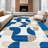 Ultra Soft Area Rug, Non Slip, Stain Resistant, Washable Area Rugs for Living Room, Bedroom, Artisan Revival Collection Geometric Interlock Beige Blue(Blue)