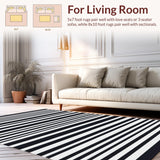 Ultra Soft Area Rug, Non Slip, Stain Resistant, Washable Area Rugs for Living Room, Bedroom, Chic Black and White Vertical Stripe Runner Rug for Trendy Interiors(Black)
