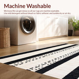 Ultra Soft Area Rug, Non Slip, Stain Resistant, Washable Area Rugs for Living Room, Bedroom, Artful Boho Linear Motif(Black)
