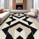 Ultra Soft Area Rug, Non Slip, Stain Resistant, Washable Area Rugs for Living Room, Bedroom, Elegant Black Diamond Pattern(Beige)