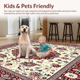 Ultra Soft Area Rug, Non Slip, Stain Resistant, Washable Area Rugs for Living Room, Bedroom, Intricate Floral Vintage Area with Deep Red and Cream Accents(Red)