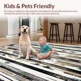 Ultra Soft Area Rug, Non Slip, Stain Resistant, Washable Area Rugs for Living Room, Bedroom, Vintage Inspired Round Non Shedding Southwestern Stripes(Black)