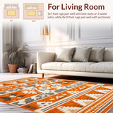 Ultra Soft Area Rug, Non Slip, Stain Resistant, Washable Area Rugs for Living Room, Bedroom, Lively Southwestern Color Fusion(Orange)