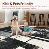 Ultra Soft Area Rug, Non Slip, Stain Resistant, Washable Area Rugs for Living Room, Bedroom, Artistic Black & White Brushstroke Rug Unique Floor Art(Black)