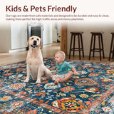 Ultra Soft Area Rug, Non Slip, Stain Resistant, Washable Area Rugs for Living Room, Bedroom, Vibrant Tribal Tiled Aesthetic(Blue)