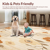 Ultra Soft Area Rug, Non Slip, Stain Resistant, Washable Area Rugs for Living Room, Bedroom, Chic Low Pile Area Featuring Abstract Floral Motifs in Warm Tones(Beige)