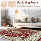Ultra Soft Area Rug, Non Slip, Stain Resistant, Washable Area Rugs for Living Room, Bedroom, Floral Red Beige Area(Red)