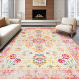 Ultra Soft Area Rug, Non Slip, Stain Resistant, Washable Area Rugs for Living Room, Bedroom, Radiant Pastel Lace Motif(Yellow)