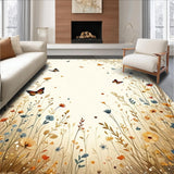Ultra Soft Area Rug, Non Slip, Stain Resistant, Washable Area Rugs for Living Room, Bedroom, Abstract Insect Meadow Ultra Floor(Beige)