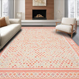 Ultra Soft Area Rug, Non Slip, Stain Resistant, Washable Area Rugs for Living Room, Bedroom, Modern Beige and Coral Diamond Trellis(Red)