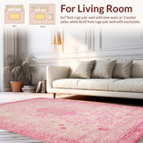 Ultra Soft Area Rug, Non Slip, Stain Resistant, Washable Area Rugs for Living Room, Bedroom, Playful Coquette Ribbon Rug with Bow Shape and Heart Embellishments(Pink)