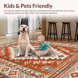 Ultra Soft Area Rug, Non Slip, Stain Resistant, Washable Area Rugs for Living Room, Bedroom, Rustic Earthy Geometric Aesthetic(Red)