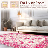 Ultra Soft Area Rug, Non Slip, Stain Resistant, Washable Area Rugs for Living Room, Bedroom, Vibrant Retro Floral Elements(White)