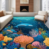 Ultra Soft Area Rug, Non Slip, Stain Resistant, Washable Area Rugs for Living Room, Bedroom, Dolphin Delight Rug Playful Dolphin & Coral Reefs Carpet Design(Blue)