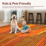 Ultra Soft Area Rug, Non Slip, Stain Resistant, Washable Area Rugs for Living Room, Bedroom, Vibrant 70s Psychedelic Design(Orange)
