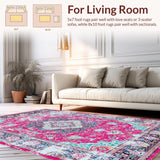 Ultra Soft Area Rug, Non Slip, Stain Resistant, Washable Area Rugs for Living Room, Bedroom, Elegant Colorful Trellis Arrangement(Pink)