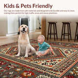 Ultra Soft Area Rug, Non Slip, Stain Resistant, Washable Area Rugs for Living Room, Bedroom, Artisanal Warm Toned Pattern(Red)