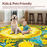 Ultra Soft Area Rug, Non Slip, Stain Resistant, Washable Area Rugs for Living Room, Bedroom, Bold Eclectic Circular Elements(Yellow)