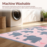 Ultra Soft Area Rug, Non Slip, Stain Resistant, Washable Area Rugs for Living Room, Bedroom, Rustic Vintage Elephant Graphic(Pink)