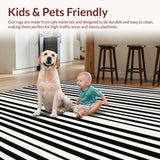 Ultra Soft Area Rug, Non Slip, Stain Resistant, Washable Area Rugs for Living Room, Bedroom, Modern Contrast Two Tone Linear Textile With Alternating Band Design(Black)