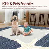 Ultra Soft Area Rug, Non Slip, Stain Resistant, Washable Area Rugs for Living Room, Bedroom, Rustic Oceanic Stripe Fusion(Blue)