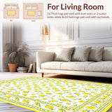 Ultra Soft Area Rug, Non Slip, Stain Resistant, Washable Area Rugs for Living Room, Bedroom, Vibrant Daisy Motif Splash(White)