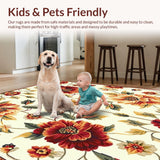 Ultra Soft Area Rug, Non Slip, Stain Resistant, Washable Area Rugs for Living Room, Bedroom, Charming Decorative with Bold Floral(White)