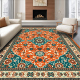 Ultra Soft Area Rug, Non Slip, Stain Resistant, Washable Area Rugs for Living Room, Bedroom, Transitional Cozy Tiled Motif(Orange)