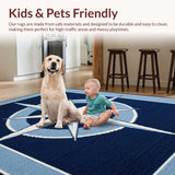 Ultra Soft Area Rug, Non Slip, Stain Resistant, Washable Area Rugs for Living Room, Bedroom, Serene Blue Tones with Compass(Blue)