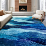 Ultra Soft Area Rug, Non Slip, Stain Resistant, Washable Area Rugs for Living Room, Bedroom, Blue Gradient Stripes, Modern Abstract Art(Blue)