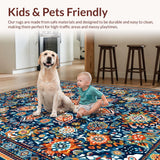 Ultra Soft Area Rug, Non Slip, Stain Resistant, Washable Area Rugs for Living Room, Bedroom, Dynamic Color Splash Medallion Style(Blue)