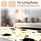 Ultra Soft Area Rug, Non Slip, Stain Resistant, Washable Area Rugs for Living Room, Bedroom, Chic Monochrome Feline Artwork(Gold)