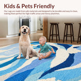 Ultra Soft Area Rug, Non Slip, Stain Resistant, Washable Area Rugs for Living Room, Bedroom, Get Naked Beachy Rug with Playful Wave Lettering and Tropical Board Accents(Blue)