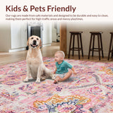Ultra Soft Area Rug, Non Slip, Stain Resistant, Washable Area Rugs for Living Room, Bedroom, Adorable Pastel Garden Design(Pink)