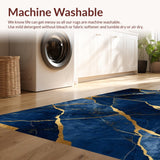 Ultra Soft Area Rug, Non Slip, Stain Resistant, Washable Area Rugs for Living Room, Bedroom, Minimalist Navy Gold Fusion Style(Blue)