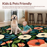 Ultra Soft Area Rug, Non Slip, Stain Resistant, Washable Area Rugs for Living Room, Bedroom, Rustic Timeless Blossom Motif(Black)