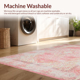 Ultra Soft Area Rug, Non Slip, Stain Resistant, Washable Area Rugs for Living Room, Bedroom, Rustic Symmetrical Patterned Charm(Pink)