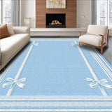 Ultra Soft Area Rug, Non Slip, Stain Resistant, Washable Area Rugs for Living Room, Bedroom, Sweet Ribbon Accent Rug Preppy Decor Coquette Style Chic Bathroom Carpet(Blue)