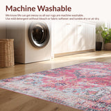 Ultra Soft Area Rug, Non Slip, Stain Resistant, Washable Area Rugs for Living Room, Bedroom, Chic Pastel Distressed Pattern(Pink)