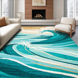 Ultra Soft Area Rug, Non Slip, Stain Resistant, Washable Area Rugs for Living Room, Bedroom, Funky Wave Coastal Area Rug with Aqua and Beige Tones(Blue)