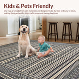 Ultra Soft Area Rug, Non Slip, Stain Resistant, Washable Area Rugs for Living Room, Bedroom, Sophisticated Charcoal Geometric Motif(Beige)