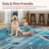 Ultra Soft Area Rug, Non Slip, Stain Resistant, Washable Area Rugs for Living Room, Bedroom, Elegant Distressed Floral Motif(Blue)